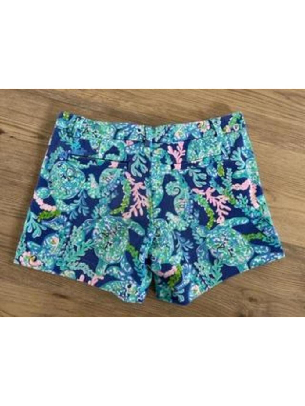 Lilly Pulitzer Callahan Shorts Womens 2 Blue Sea Turtles Seahorse Coral Beach